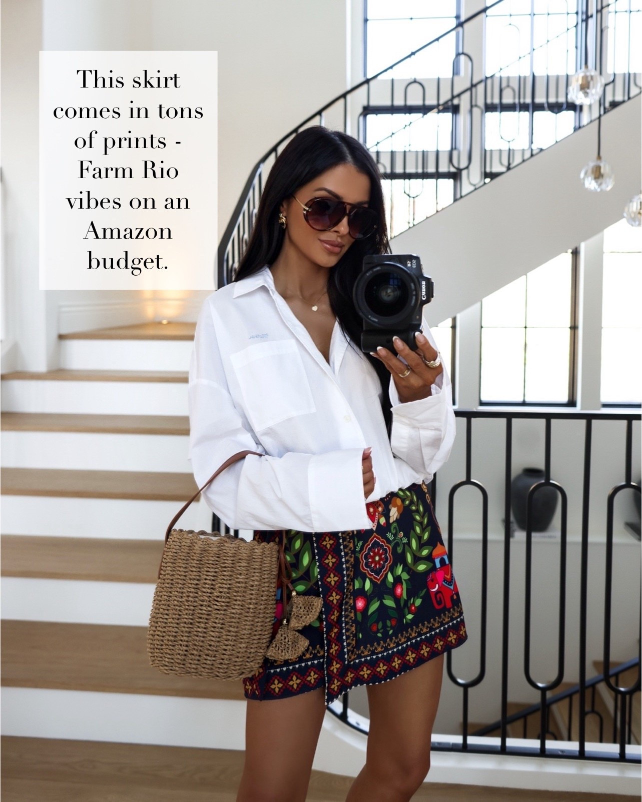 Amazon summer outfit ideas
This Amazon skirt can pass for farm Rio and comes in so many prints and colors - under $30 summer pick 
Mother white button up
Target basket bag 

#LTKPetite #LTKOver40 #LTKTravel