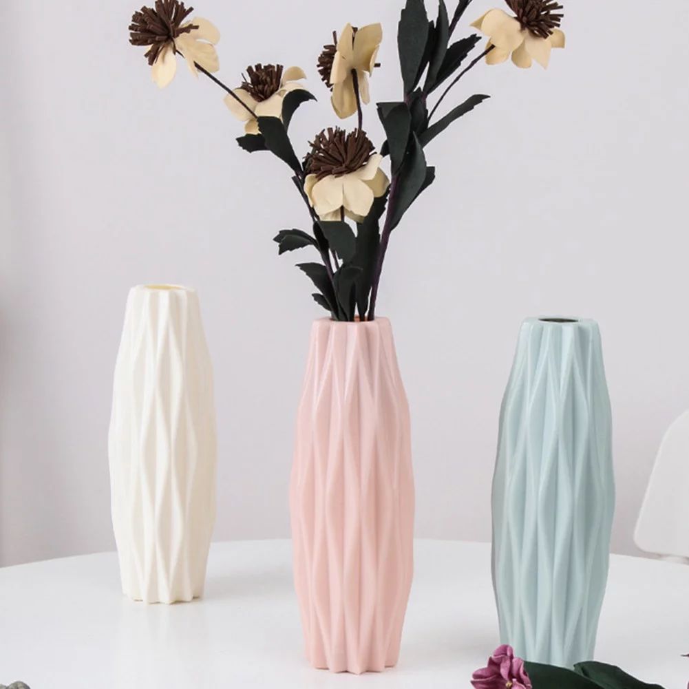 Unbreakable Tall Geometric Plastic Vase, Imitation Ceramic Flower Pot Home Office Decor(White Gre... | Walmart (US)