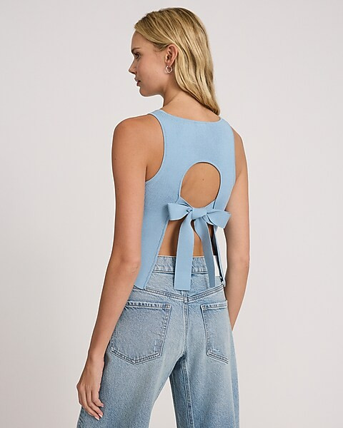 Ribbed High Neck Open Back Sweater Tank | Express