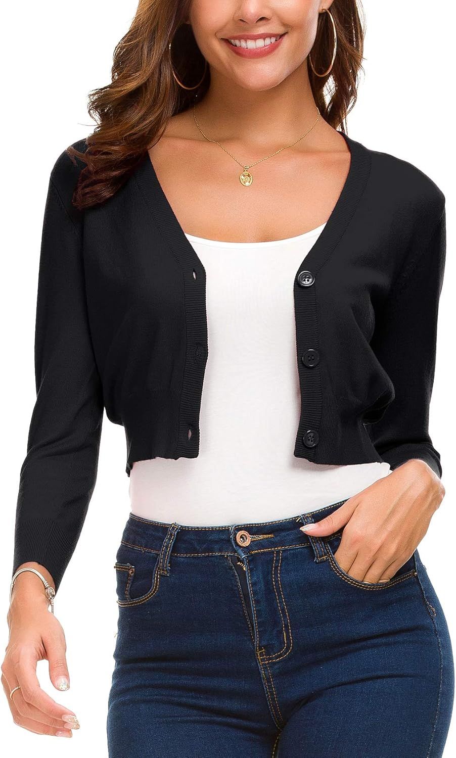 Women's Trendy Bolero Shrug Cropped Cardigan 3/4 Sleeve Open Front Short Cardigans | Amazon (US)