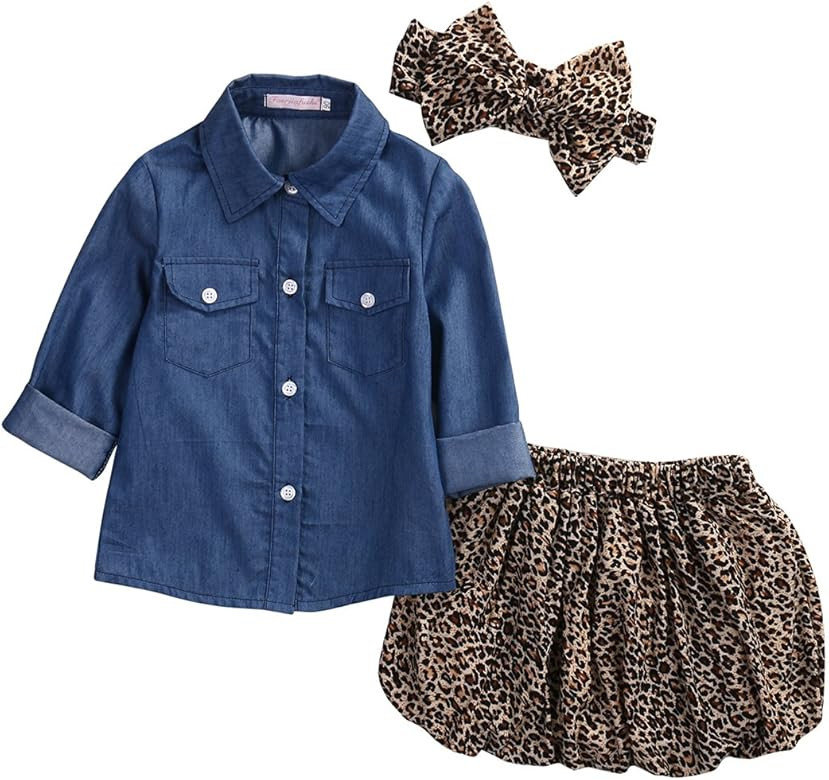 3pc Cute Baby Girl Blue Jean Shirt +Princess Tulle Overlay Lace Dress+Headband | Amazon (US)