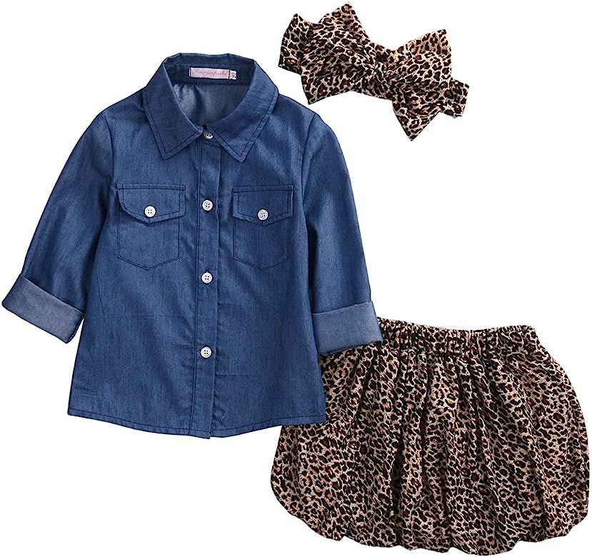 3pc Cute Baby Girl Blue Jean Shirt +Princess Tulle Overlay Lace Dress+Headband | Amazon (US)