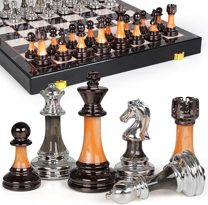 15" Large Chess Set for Adults Kids with Weighted Acrylic Chess Pieces 3.5" King & Portable Foldi... | Amazon (US)