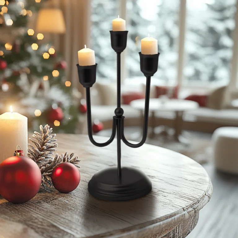 Home Decor Collection 3-Arm Black Metal Taper Candle Holder – Elegant Gothic Decor for Hallowee... | Walmart (US)