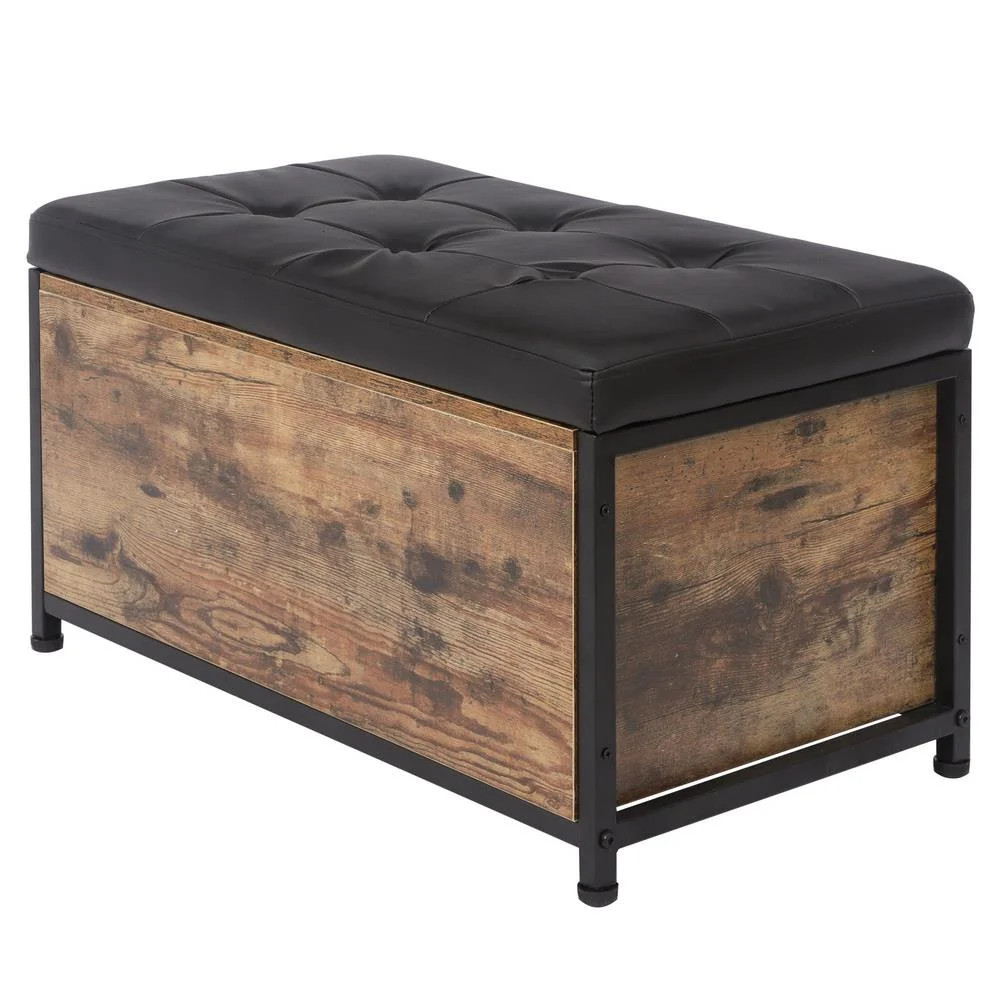 Winado Industrial Bed End Storage Stool, Flip Top Ottoman, Faux Leather Footrest Bench with Padde... | Walmart (US)
