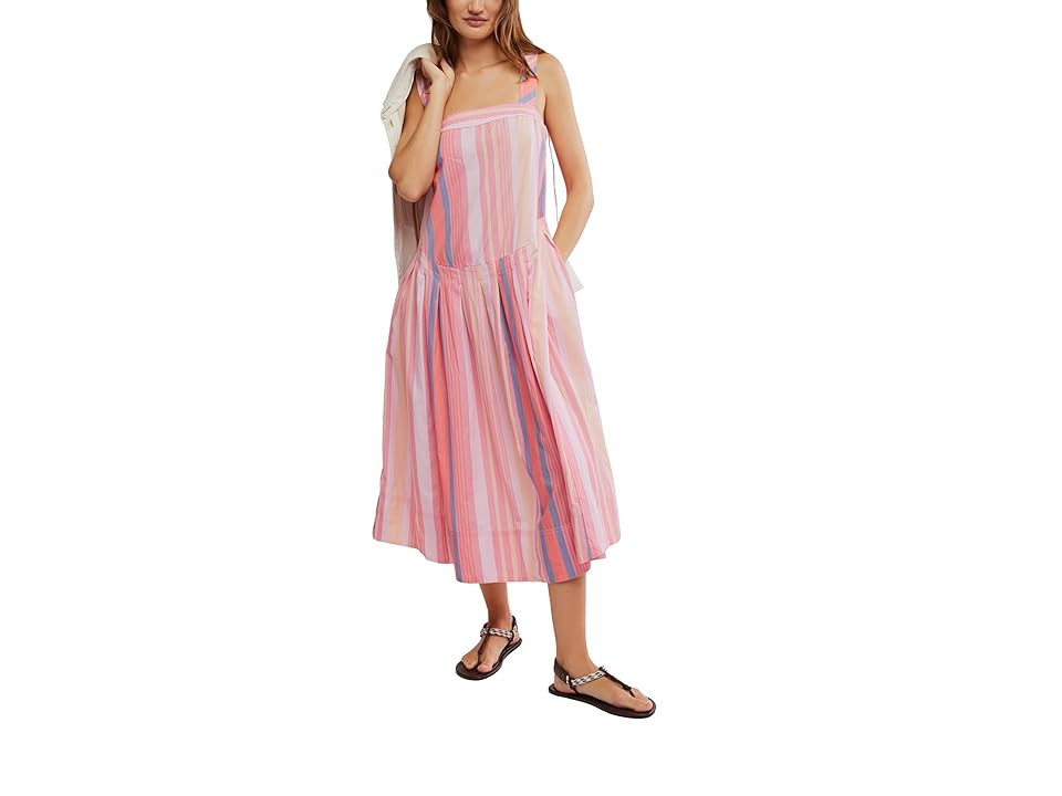 Free People Primavera Stripe Midi Women's Dress Strawberry Combo : XL (Women's 14), Cotton | Zappos