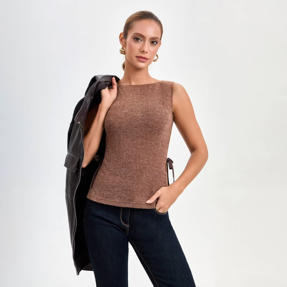 Women's Knit Side-Tie Vest - A New Day™ Brown | Target