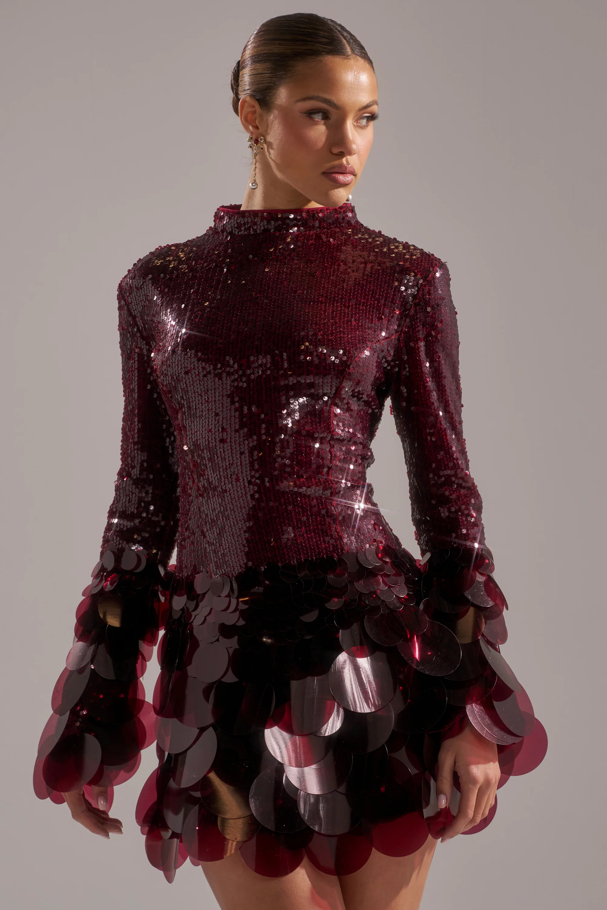 THE MOMENT SEQUIN MINI DRESS IN BURGUNDY | AKIRA