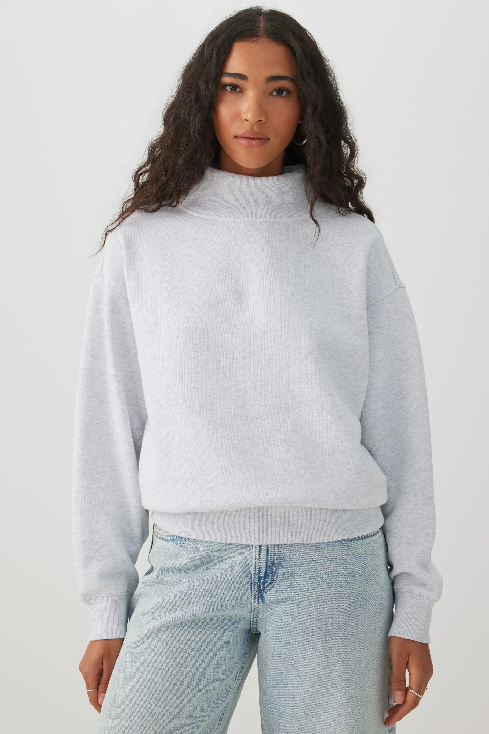 MADESOFT™ Fleece Mock Neck Sweatshirt Light Grey | Ardene Canada | Ardene US