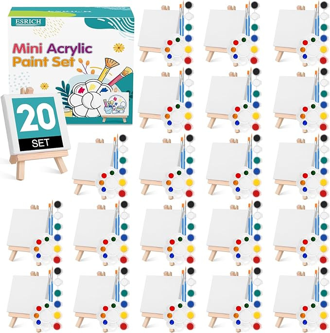 ESRICH 20 Set Mini Canvas Painting Kit, Minis Acrylic Paint Set, Valentines Day Gifts,4*4in Stret... | Amazon (US)