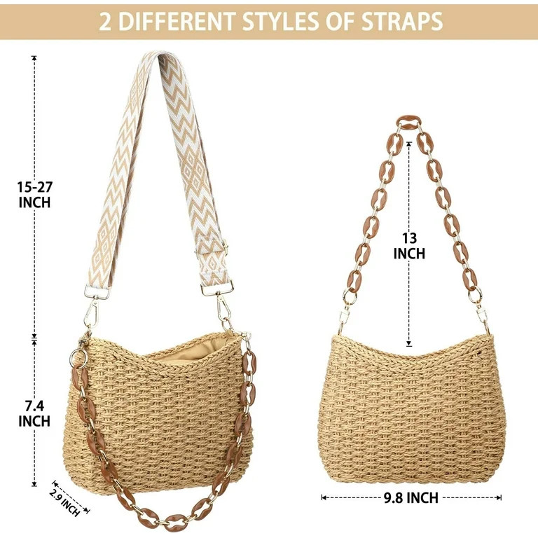 Gocvo Beach Straw Bags for Women, Summer Chic Woven Bag Classic Womens Straw Handbags Straw Cross... | Walmart (US)