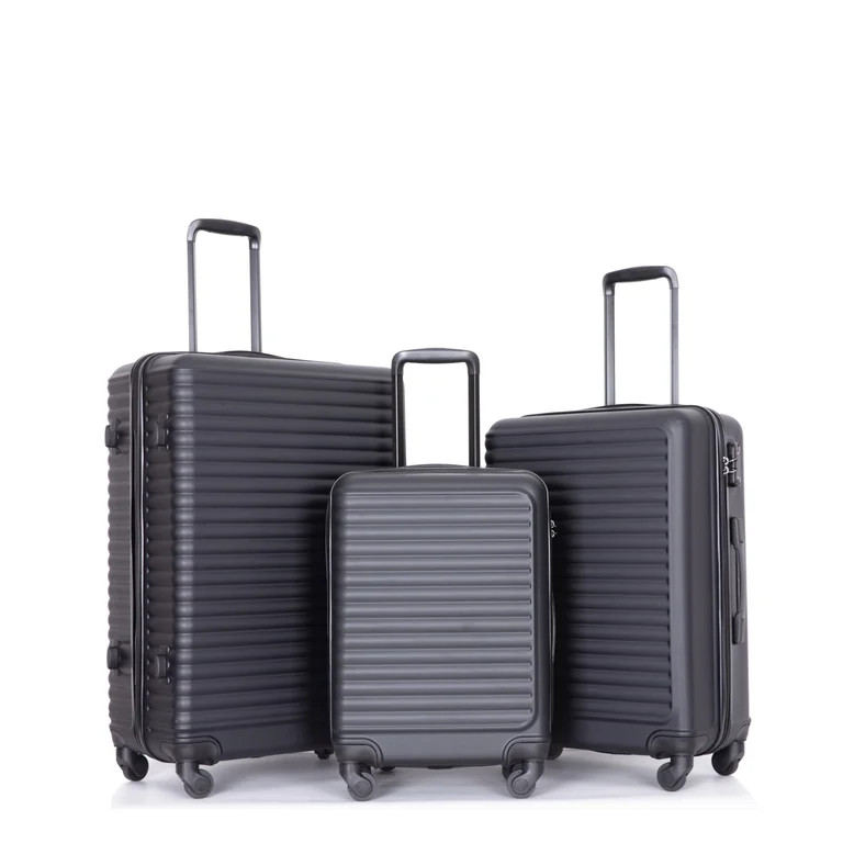 Lightweight Black ABS 3 Piece Luggage Set with Spinner Wheels  TSA Lock  Convenient and Secure Tr... | Walmart (US)