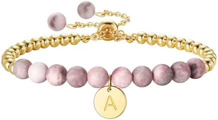 Ritach Christmas Gifts for Teens Girls Kids - Pink Zebra Natural Stone Bracelet Gold/Silver Beade... | Amazon (US)