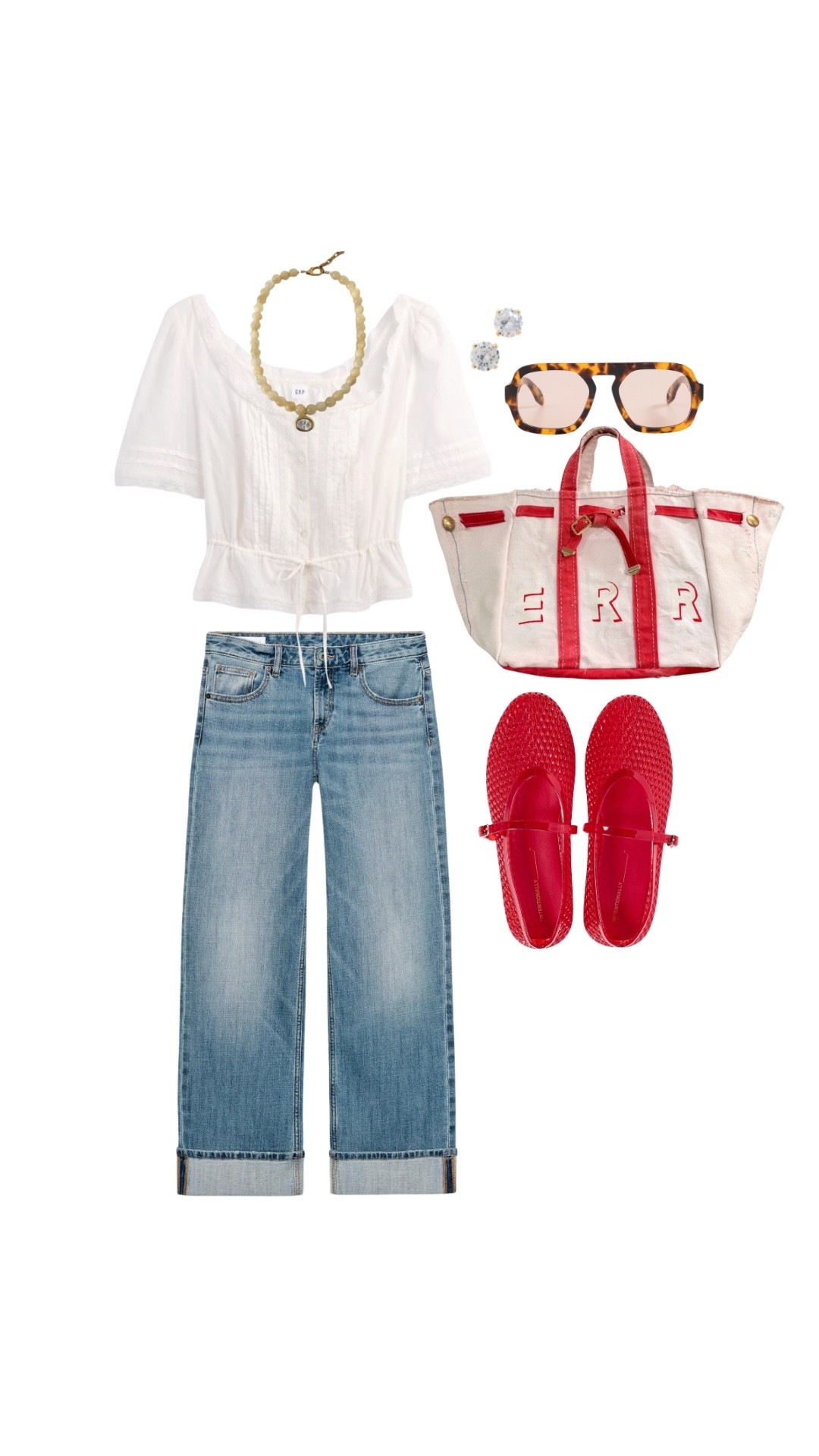 Cute blouse outfit inspo as requested! So easy with a cuffed jean. The tote in the pic is from Hathaway Hutton and is $$$ but any of the linked bags give a very similar vibe!