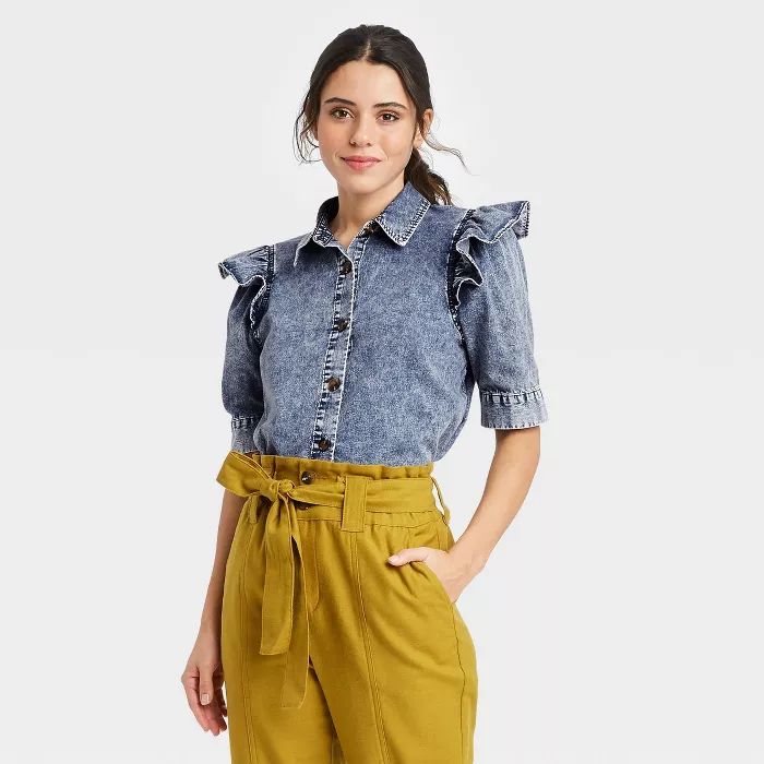 Women's Puff Elbow Sleeve Button-Down Shirt - Who What Wear™ | Target