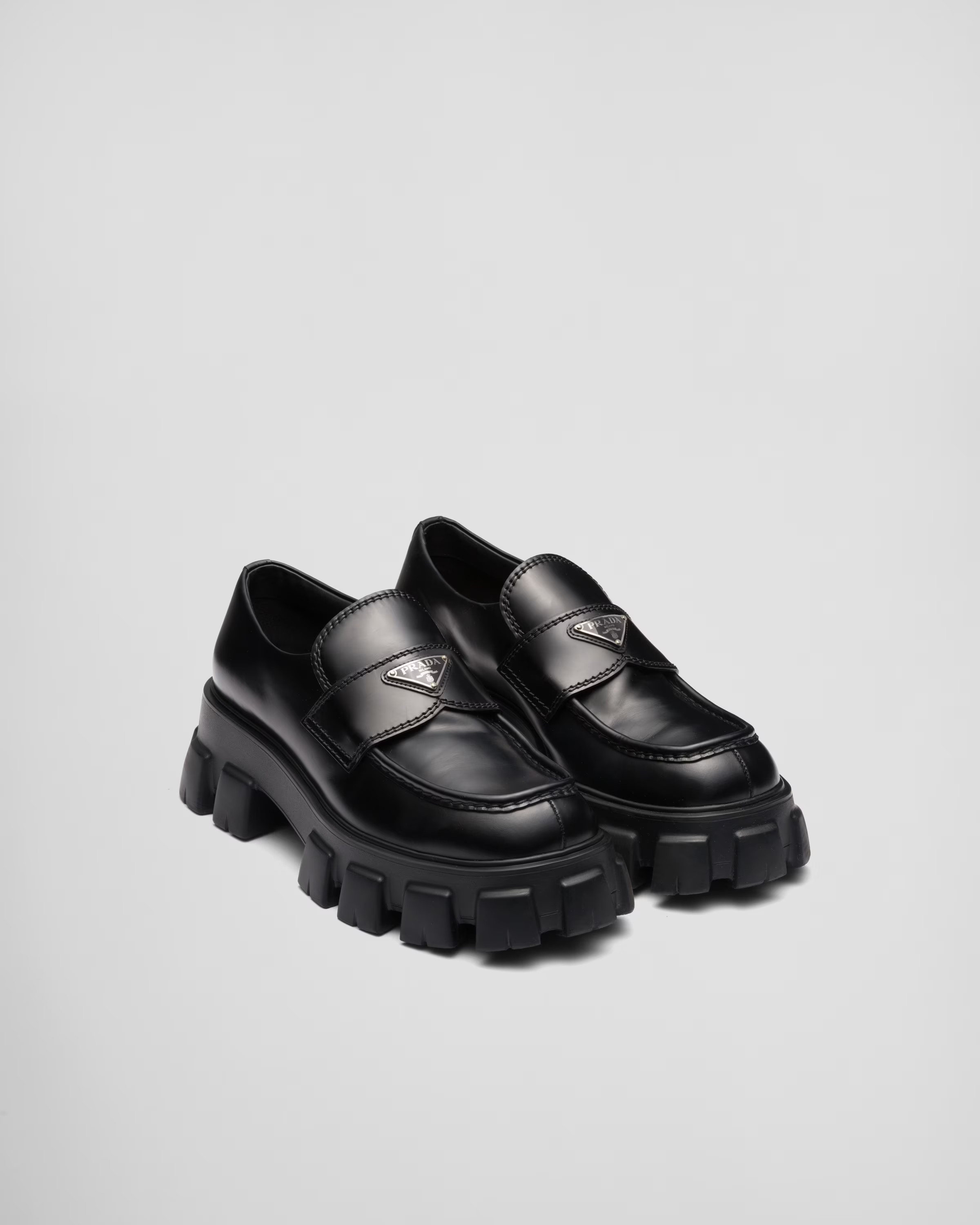 Monolith brushed leather loafers | Prada Spa US