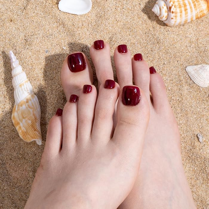 Curvlife Press on Toenails Short Design Acrylic Fake Toe Nails Stick On Foot Nails Glossy White F... | Amazon (US)