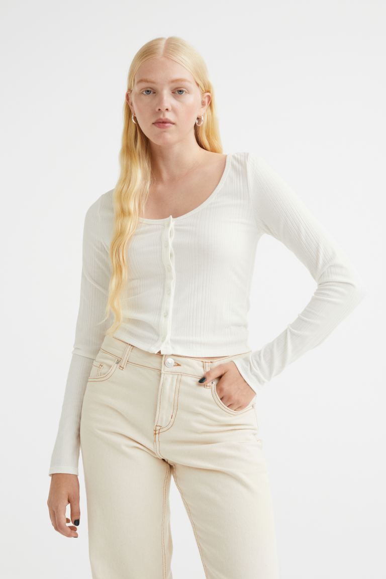 Button-front Ribbed Top | H&M (US + CA)
