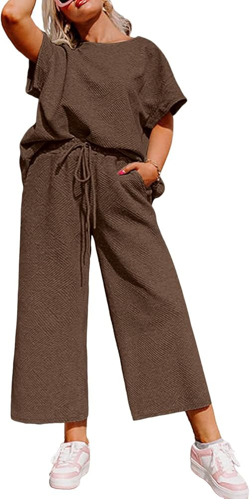 Eytino Womens Plus Size Sweatsuits Casual Short Sleeve Tops High Waist Wide Leg Pants 2 Piece Tra... | Amazon (US)