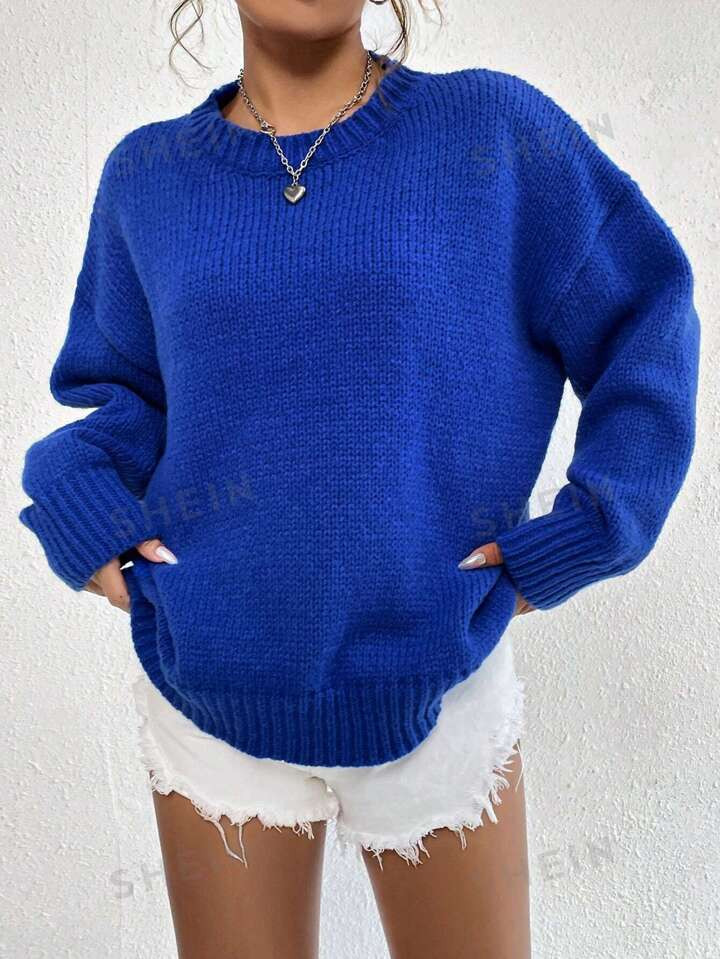 SHEIN EZwear Solid Drop Shoulder Sweater | SHEIN