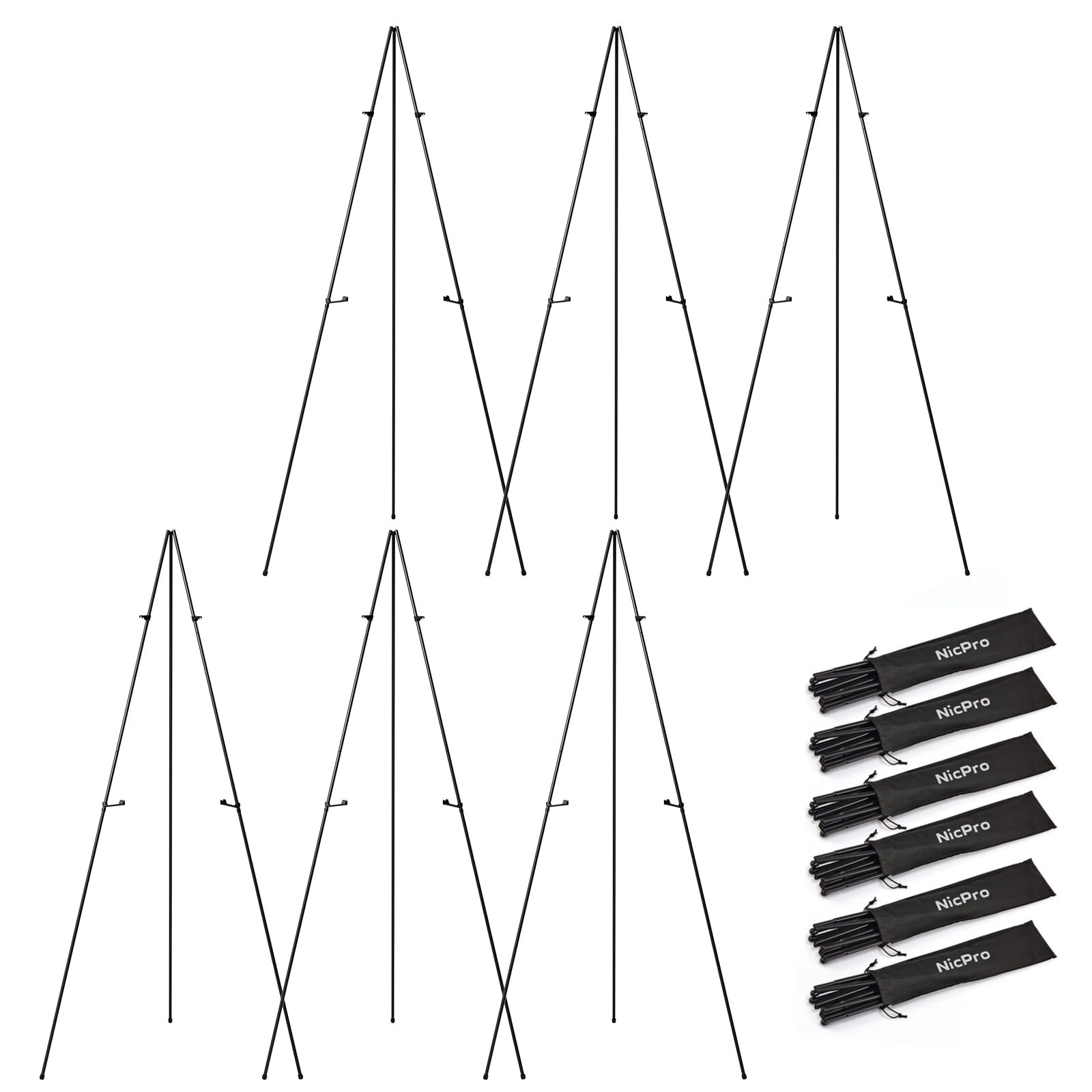 Nicpro Art Folding Easels for Display, 6 Pack 63 Inches Metal Floor Easel Stand Bulk Tripod Black... | Amazon (US)