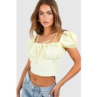 Womens Poplin Puff Shoulder Crop Top - Yellow - 12 | boohoo (US & Canada)