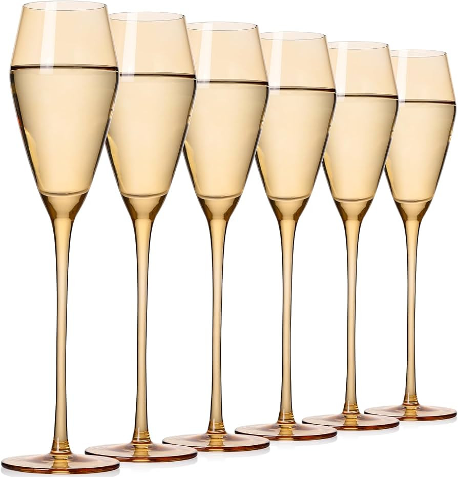 JOVGANG Amber Champagne Flutes Set of 6-7.5oz Hand-Blown Lead-Free Crystal Champagne Glass, Autum... | Amazon (US)