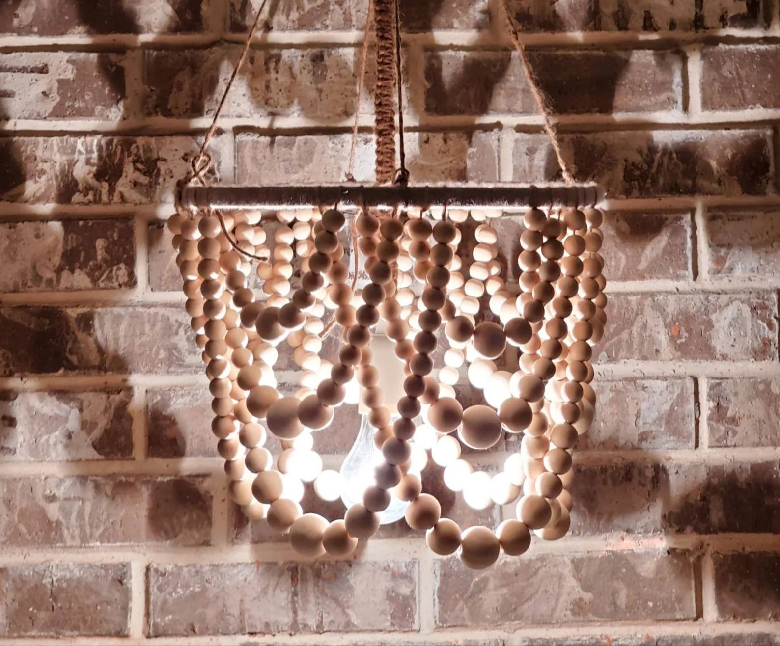 Beaded Chandelier with Light  BOHO Wood Bead Chandelier | Etsy | Etsy (US)