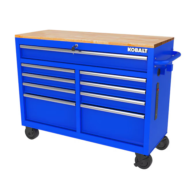 Kobalt 46.1-in L x 37.2-in H 9 -Drawers Rolling Blue Wood Work Bench | Lowe's