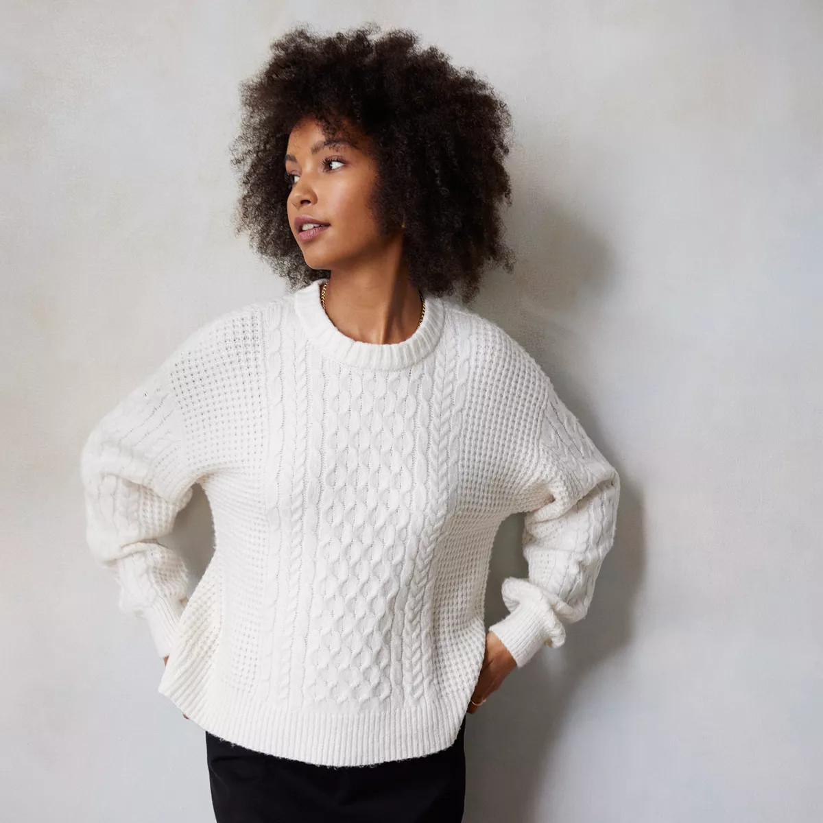 Women's LC Lauren Conrad Cable Knit Crewneck Sweater | Kohl's