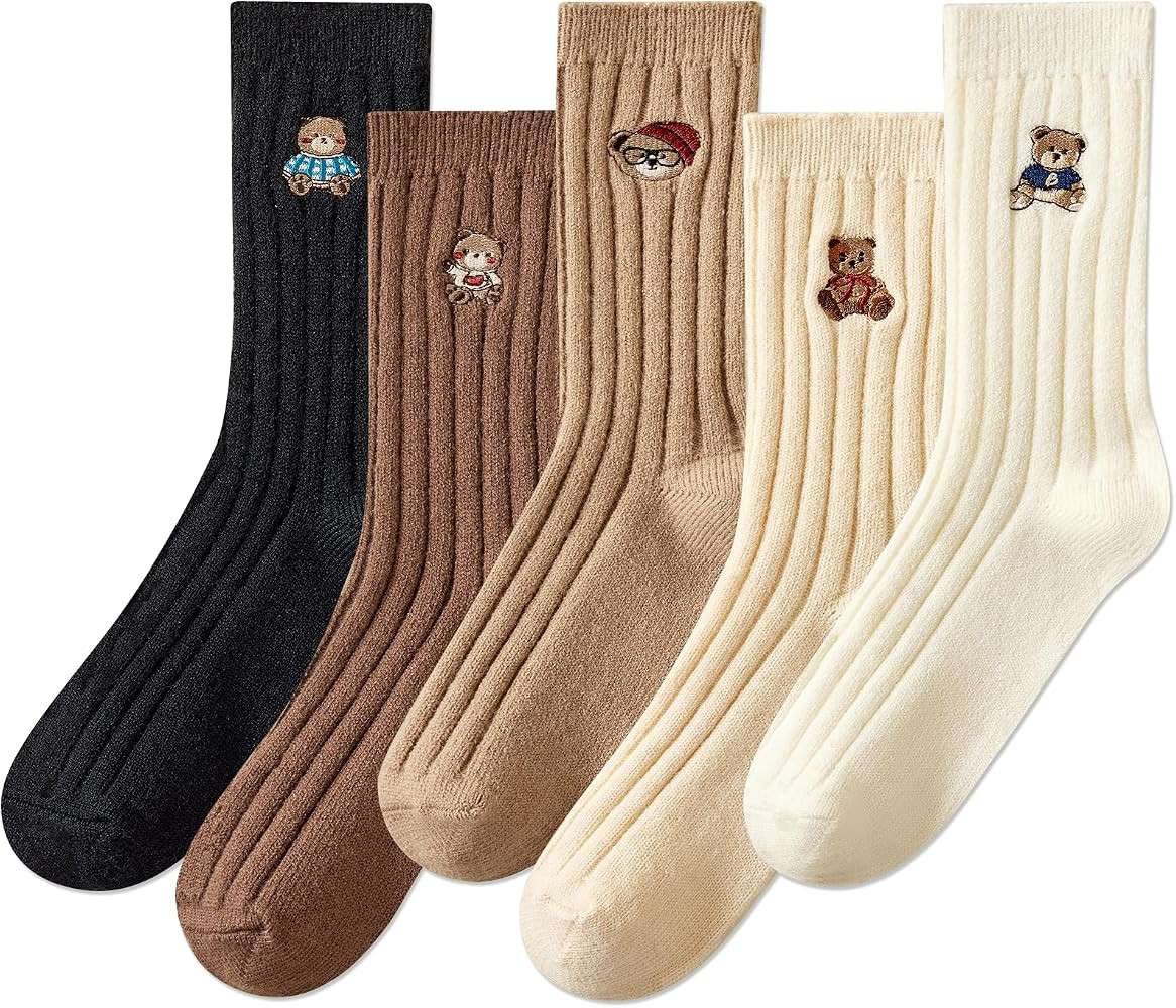 IIG Cute Warm Wool Socks for Women Super Cozy Thick Crew Winter Socks Gifts, 5 Pairs | Amazon (US)
