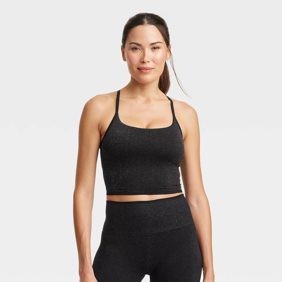 Women's Lurex Seamless Light Support Cami Cropped Sports Bra - All In Motion™ Black S | Target