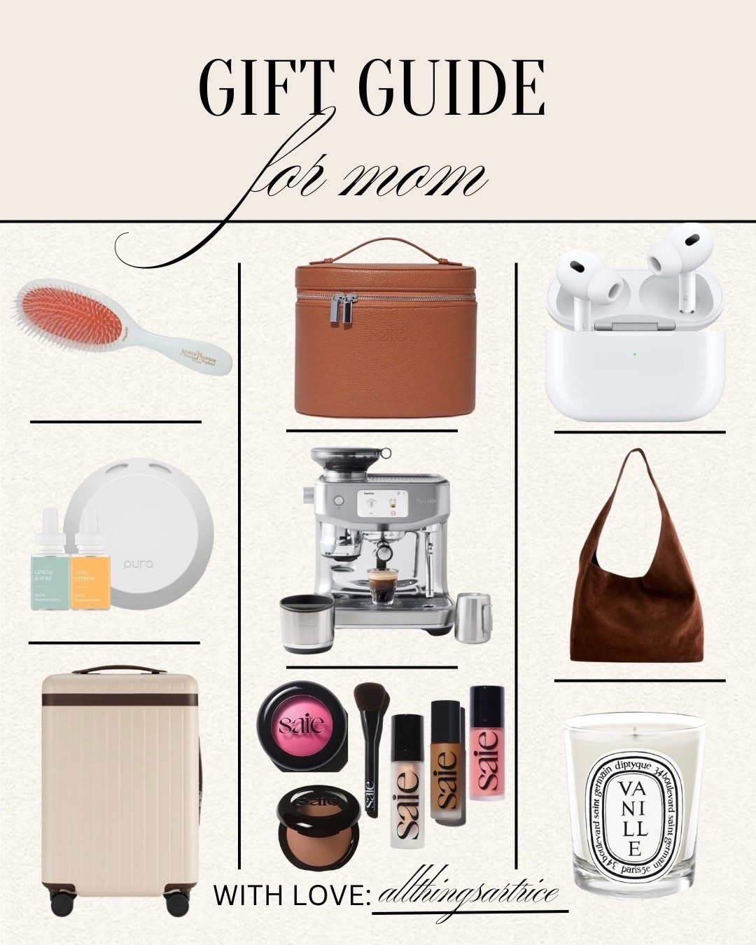 Gift ideas for Mother’s Day! 


#giftguide #giftideas #giftsformom #candle #Pura #home #Saie #beauty #makeup #blush #highlighter #foundation #coffeemachine #WilliamsSanoma #espresso #Apple #Airpods #Quince #handbag #dailyfinds #allthingsartrice 

 #LTKFindsUnder100 #LTKGiftGuide



#LTKBeauty #LTKMothersDay #LTKmomlife