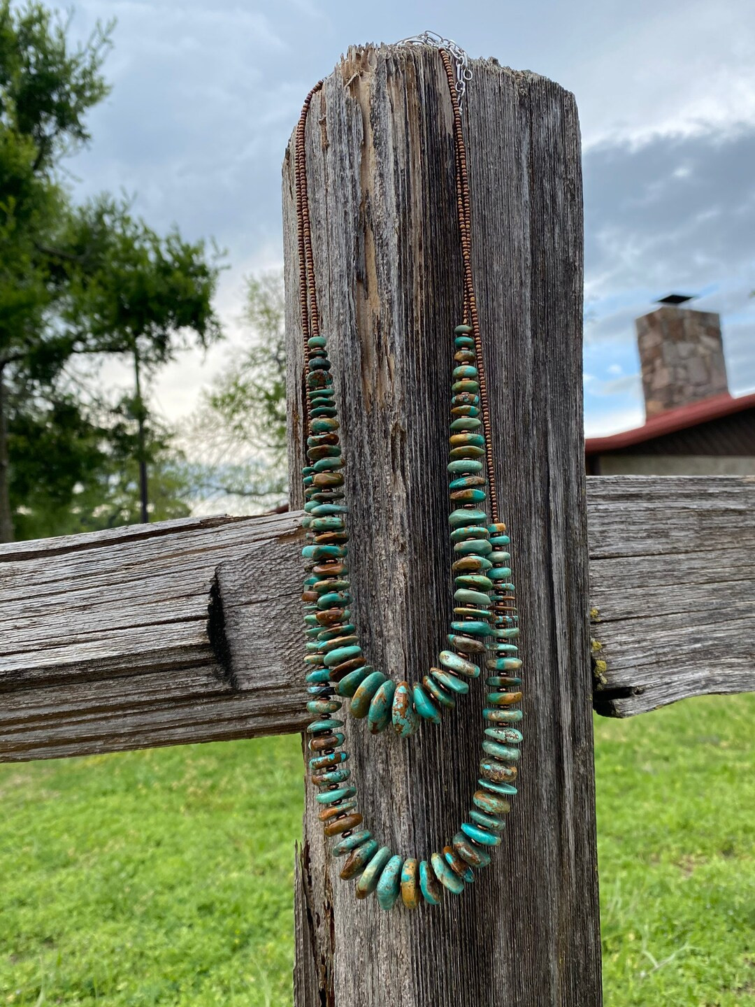 22 Inch Green Long beaded turquoise necklace  - boho jewelry- southwestern- western jewelry- auth... | Etsy (US)
