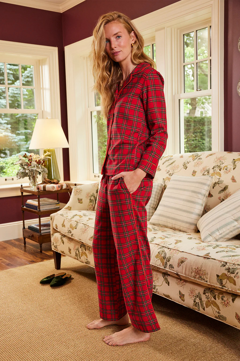 Flannel Pants Set in Classic Red Holiday Tartan | Lake Pajamas