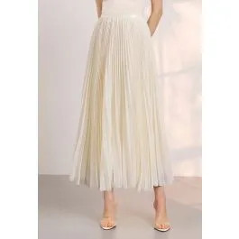 Fluid Accordion Pleated Chiffon Midi Skirt in Cream for Casual Plans & Weekend Outings | Chicwish