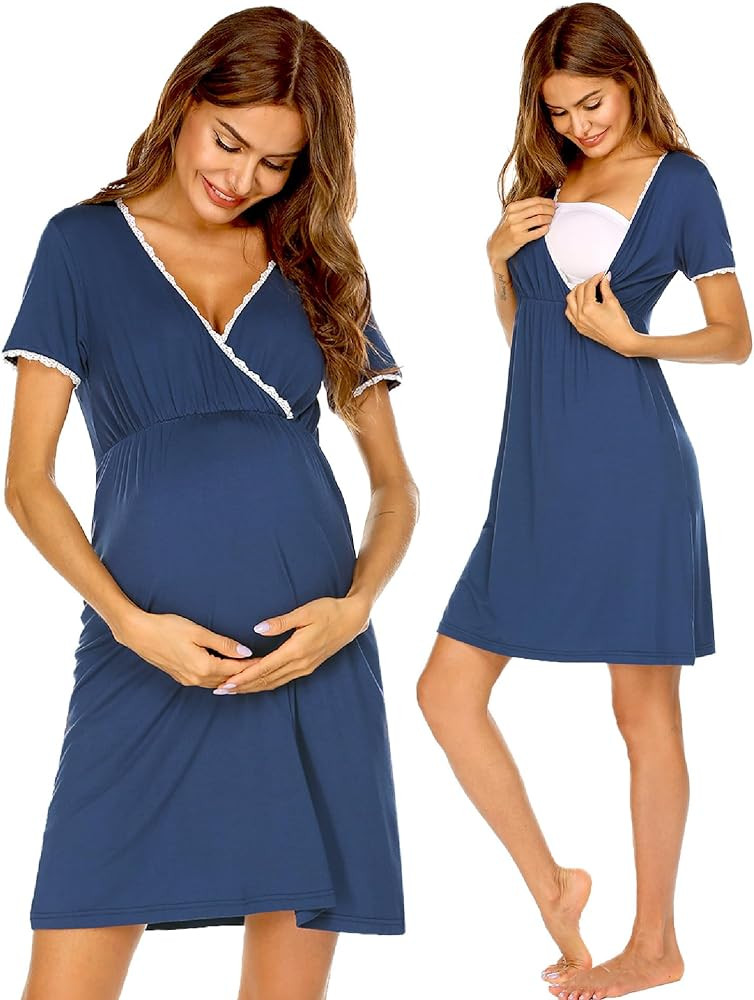 Ekouaer Nursing Nightgown Delivery and Labor Gown for Hospital Short Sleeve Maternity Breastfeedi... | Amazon (US)