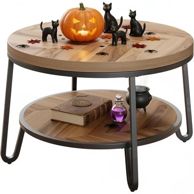 Round Coffee Table, Circle Coffee Table For Living Room With 2-tier Storage Shelves | Wayfair North America