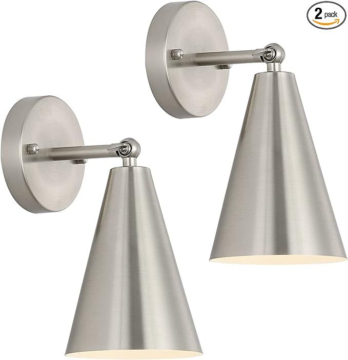 MWZ Brushed Nickel Wall Sconce Set of Two, Modern Sconces Wall Lighting Fixtures with Silver Meta... | Amazon (US)