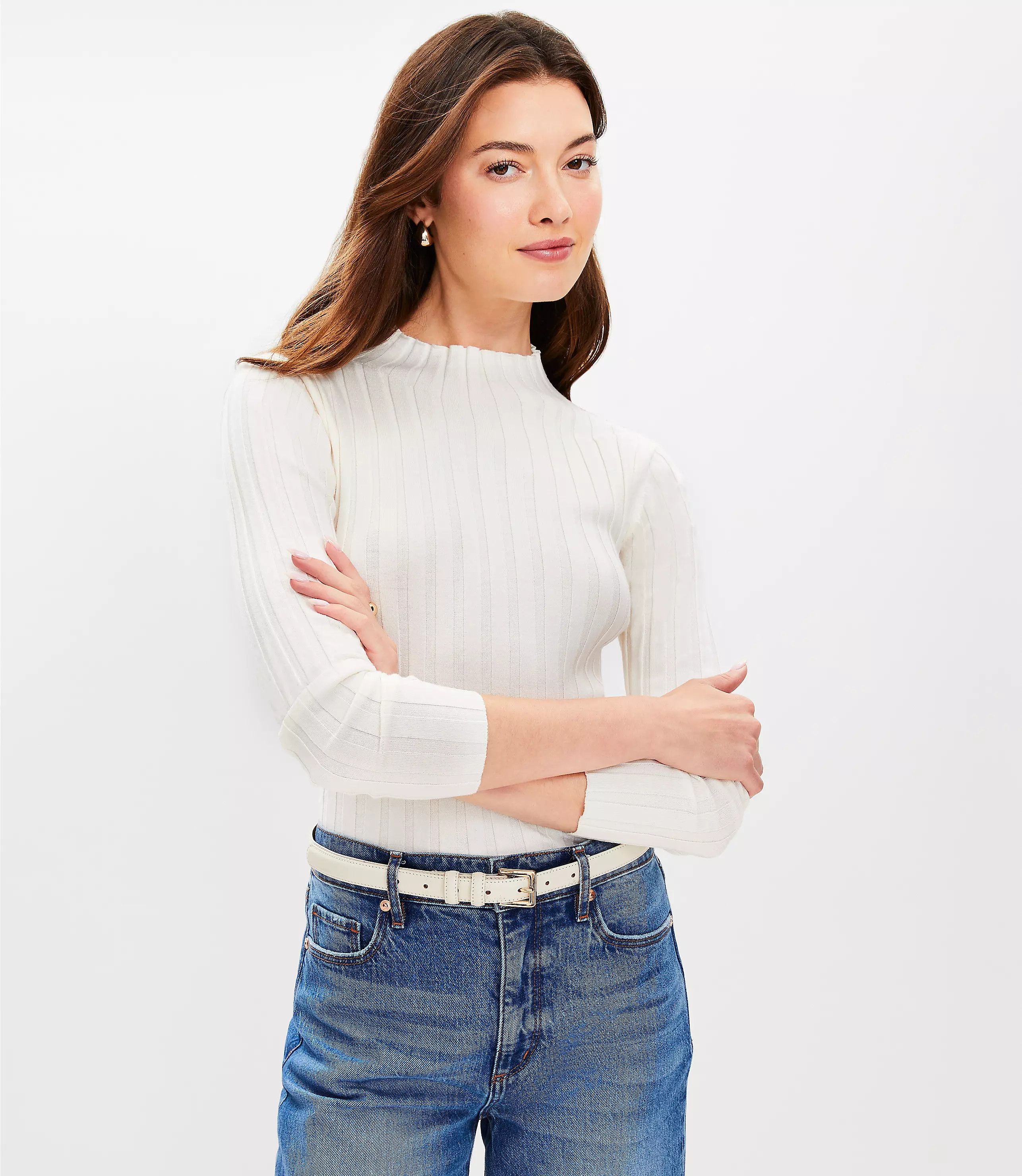 Ribbed Mock Neck Sweater | LOFT