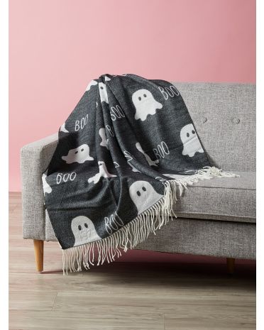 50x60 Ghost Jacquard Knit Throw With Fringe | HomeGoods