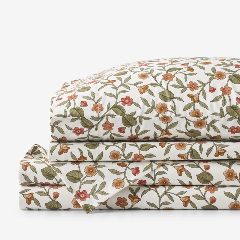 Garden Florals Premium Smooth Wrinkle-Free Sateen Bed Sheet Set - Cream Multi, Twin | The Company Store