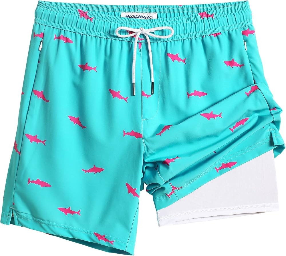 maamgic 2 in 1 Mens Swim Trunks 7 Inch Swim Shorts Swim Suits Board Shorts | Amazon (US)