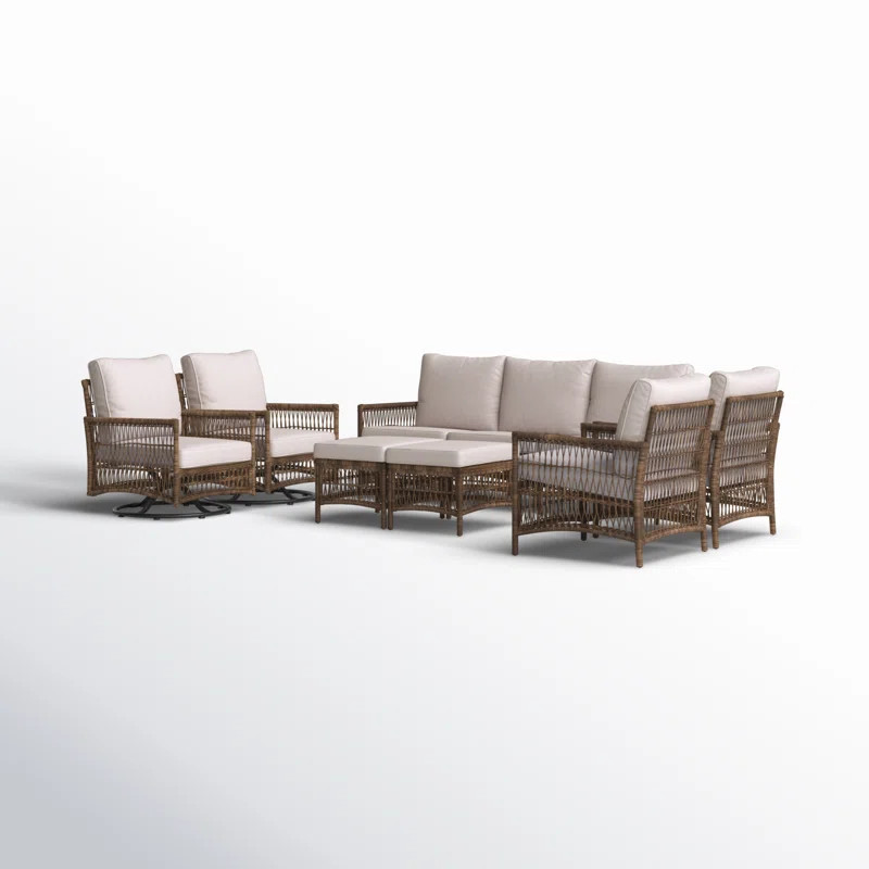 Sara9 - Person Outdoor Wicker Patio Conversation Furniture Set with Swivel Chairs | Wayfair North America