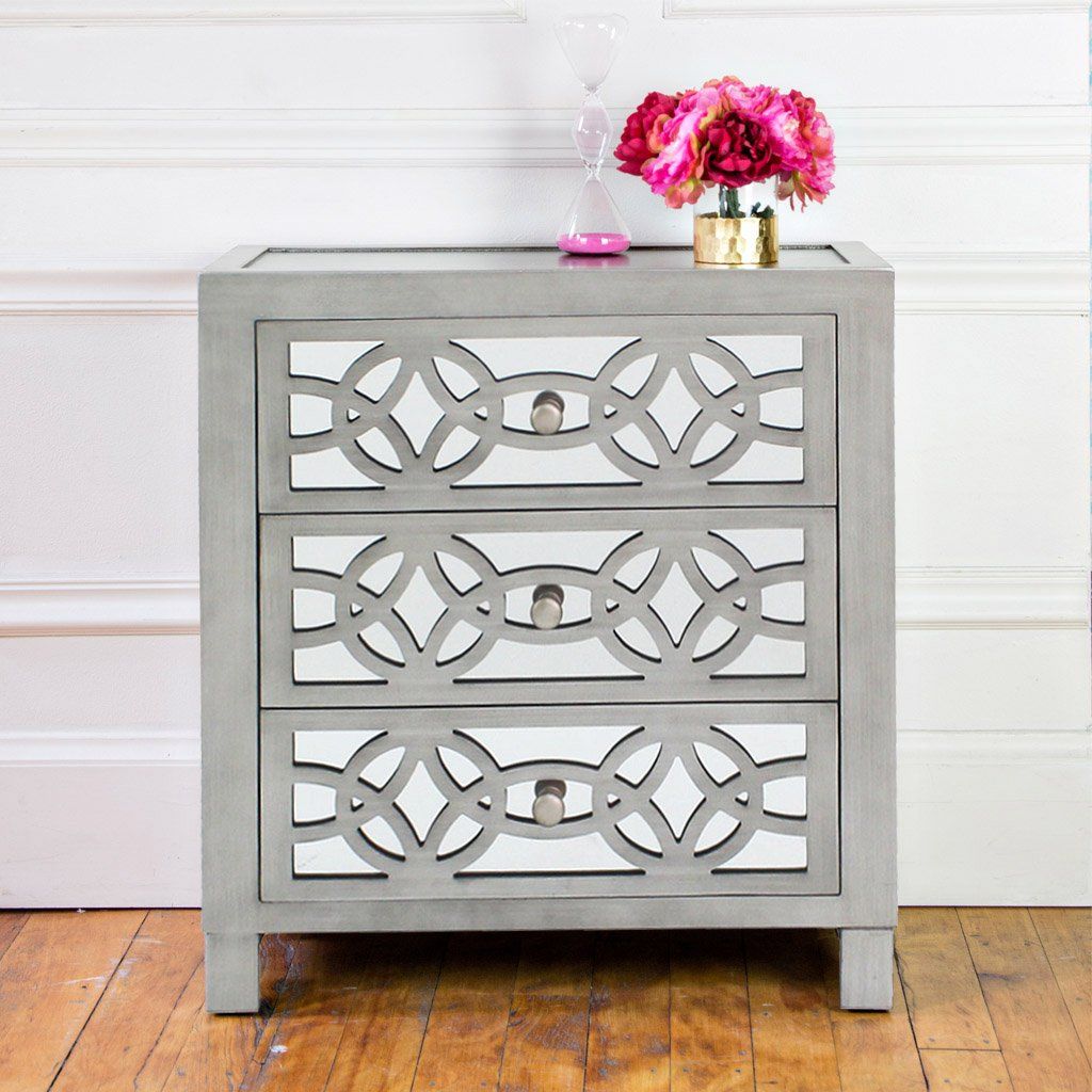 River of Goods  Drawer Chest: Glam Slam 3-Drawer Mirrored Wood Cabinet Furniture - Pewter | Amazon (US)