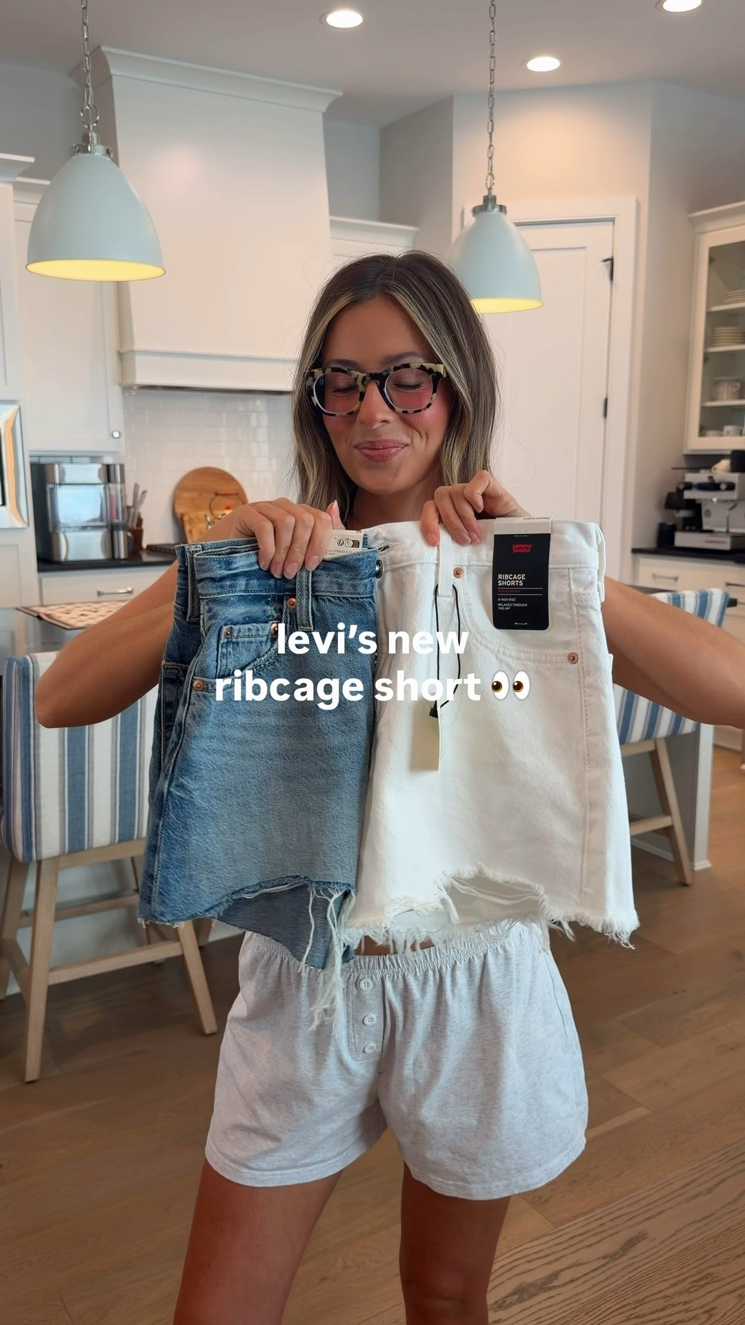 Levi’s Ribcage Shorts! I went up 1 size in both washes. I’m normally a 24, wearing the 25. These are so comfy! Love how lived in they already look. High rise + loose in the leg :) I’m wearing XS in the stripe tank, medium in the grey lounge shorts & XL in the jean top

#LTKgrwm #LTKootd