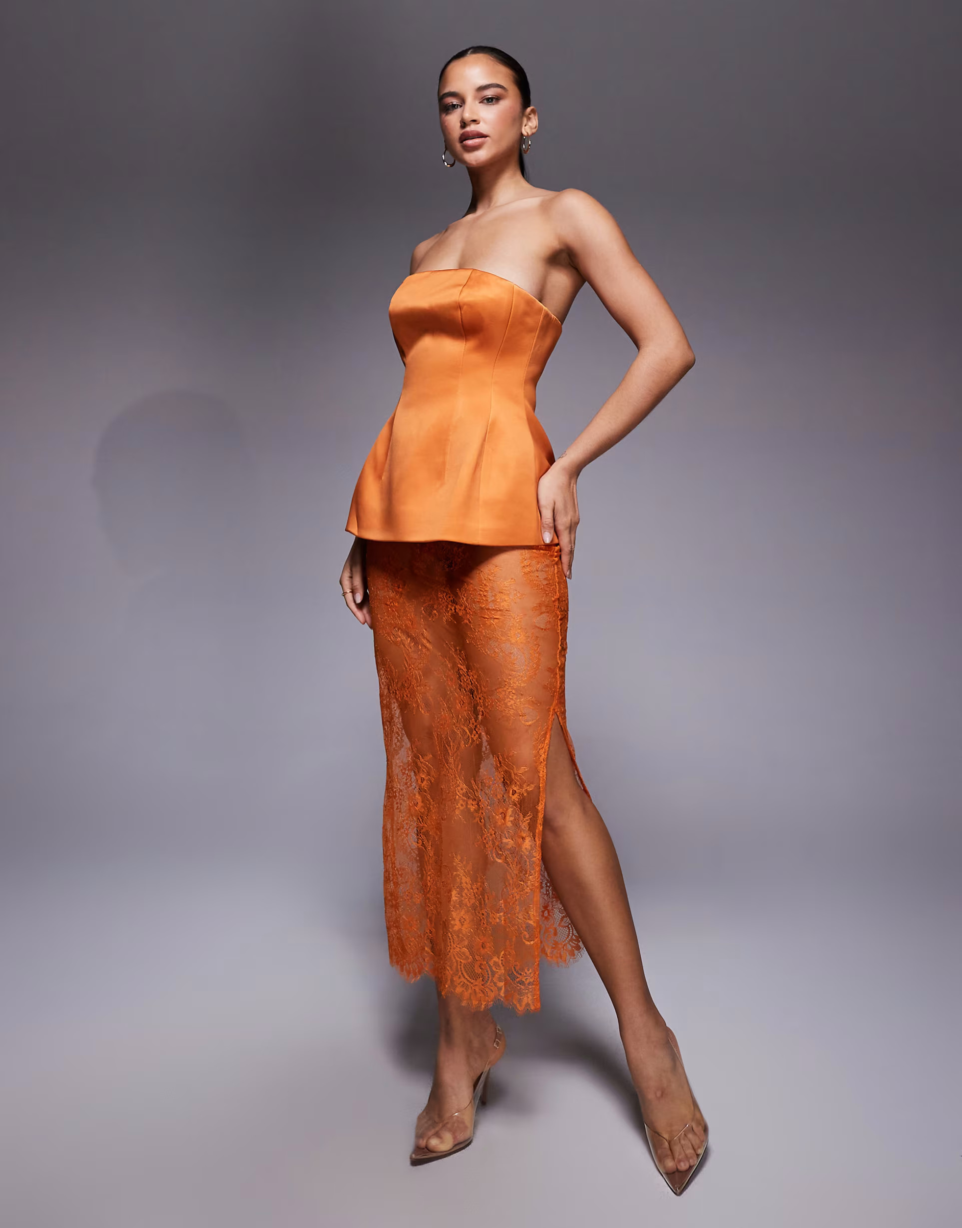 ASOS DESIGN delicate sheer lace maxi skirt in orange - part of a set | ASOS (Global)