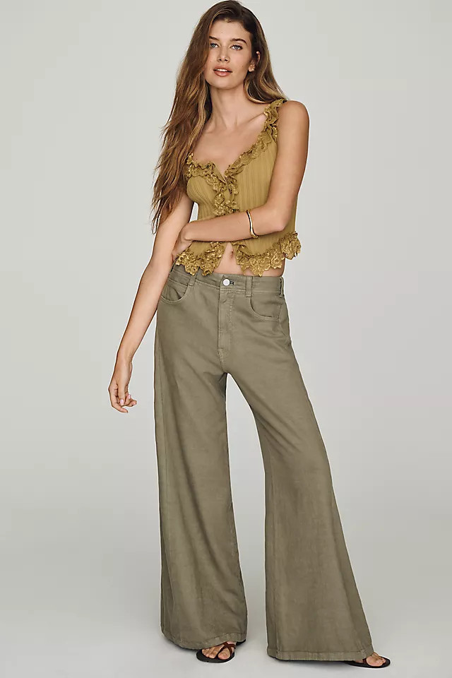 Adi Linen Blend Mid-Rise Flare Pants | Anthropologie (US)