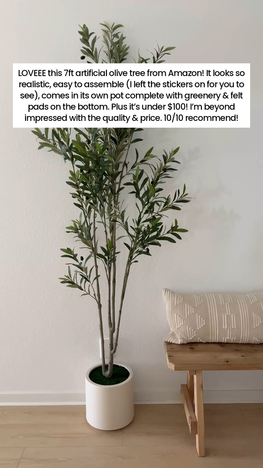 I’m so impressed with this 7ft artificial olive tree from Amazon! We have 10ft ceilings and I wanted an affordable faux tree for our entryway that wasn’t too short or too fluffy, but also looked real and came with its own pot—this one checks ALL of the boxes & more! This artificial amazon tree is easy to assemble, looks incredibly realistic & it’s on sale for under $100! // fake tree, faux tree, artificial tree, amazon home finds, amazon finds

#LTKSaleAlert #LTKStyleTip #LTKFindsUnder100 #LTKHome 