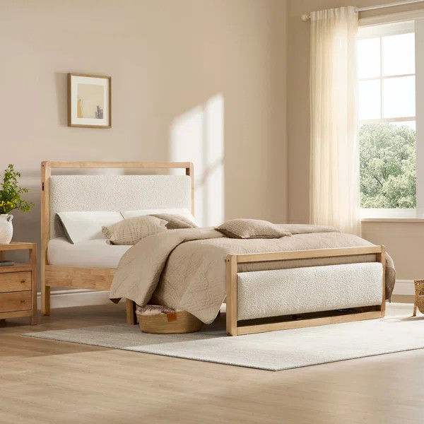 Modern Solid Wood Upholstered Bed With USB | Wayfair North America